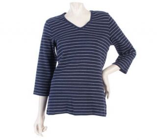Liz Claiborne New York Essentials Striped V neck T shirt —