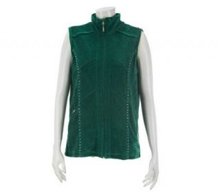 Quacker Factory Zip Front Velour Vest w/ Rhinestone Details — 