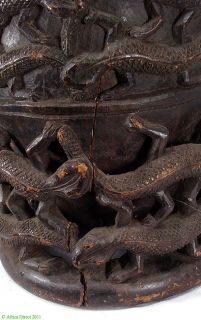 Bamileke Drum with Crocodiles Carved in Relief Cameroon African