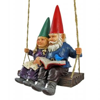 Gnome Interlude Swinging Couple Garden Statue Swing