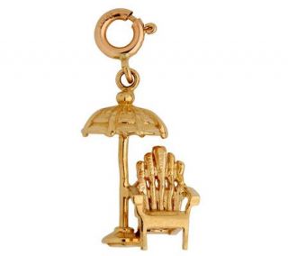 14K Yellow Gold 3 D Beach Chair with Umbrella Charm —