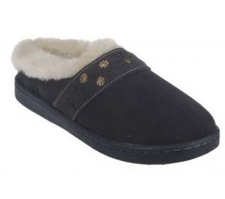 Clarks Daisy Clog Suede&Faux Fur Slippers w/ Stud Details —