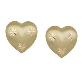 Diamond Cut Satin Finish Heart Stud Earrings —