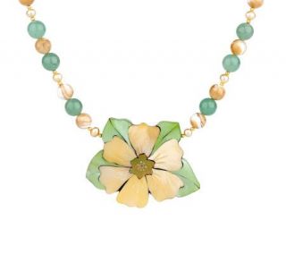 Lee Sands Aventurine & Mother of Pearl Flower Inlay 19 Necklace