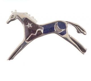 Southwestern Sterling Night Mosaic Inlay Horse Pin —