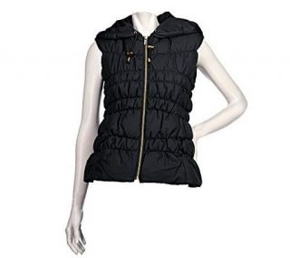 TowerCollection by London Fog Down Ruched Panel Vest w/ Pillow Collar 