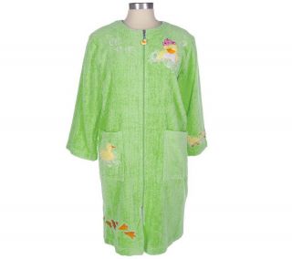 Quacker Factory Queen Duck Terry Cloth Zip Front Caftan Robe