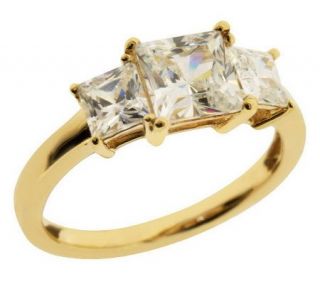 Diamonique 2.50 ct tw 3 Stone Square Princess Ring, 14K Gold