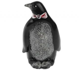 Fenton Art Glass Black Opal Glitter Penguin Figurine —