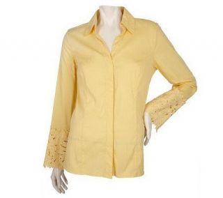Dialogue Stretch Shirt with Eyelet and Embellished Sleeve Cuff