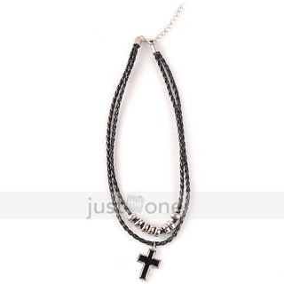  Fashion String Loop Cross Pendant Double Layer Strand Necklace