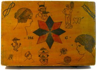 Antique Folk Art Tattoo Artist Box Vintage Uncle Sam Flash Drawing