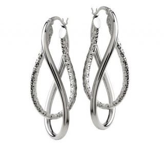Sterling Polished and Diamond Cut Twist Hoop Earrings —