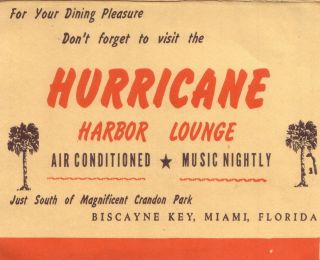 1960 Hurricane Harbor Lounge Key Biscayne Unused Fold Out Vintage