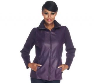 Susan Graver Faux Leather and Stretch Knit Jacket with Zip Front