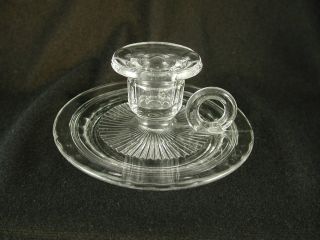Heisey Crystal Glass Banded Flute Signed 5 Candlestick Saucer Foot