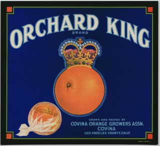 Orchard King Vintage Covina Orange Crate Label Labels