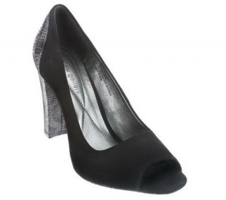 Andrew Geller Laddie Fabric and Patent Leather Peep Toe Pump