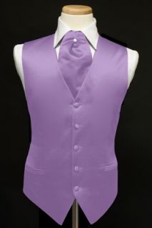 Heather Lavender Satin Tuxedo Vest Ascot Cravat Tie
