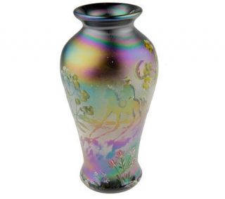 Fenton Art Glass Black Glass Ghost Rider Vase —