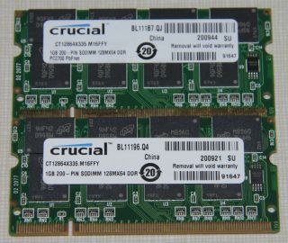 Crucial 2GB 2x1GB PC2700 DDR 333 SODIMM Laptop Memory