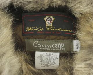 Crown Cap Brown Wool Cashmere Coyote Fur Trapper Hat Size M New with