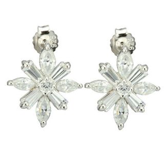 925 Sterling Silver Cubic Zirconia Snowflakes Stud Earrings