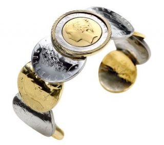 VicenzaGold Two tone Lire Coin Cuff Bracelet, 14K Gold —