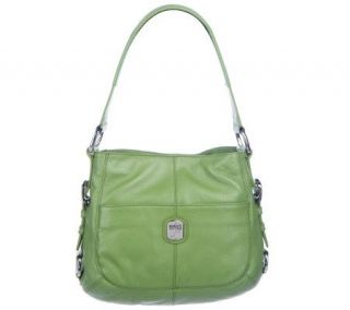 Maxx New York Pebble Leather North/South Hobo Bag with Zipper Detail 