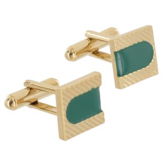  in USA Cufflinks Mens New Jewelry Green Mod Square Gold Plated Cuff