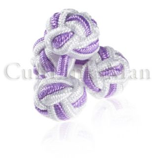 Classic White and Purple Silk Knot Cuff Links Cufflinks CL SK 0022