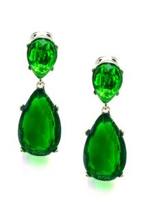  Jay Lane New KJL Silver Emerald Swarovski Crystal Drop Earrings