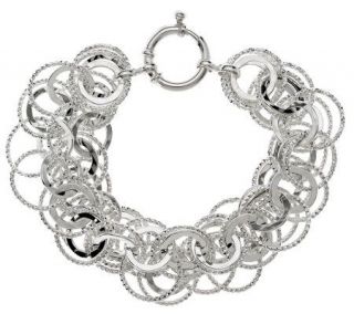 Sterling 7 1/4 Polished & Textured Double Row Bracelet, 20.5g 