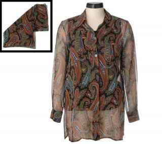Linea by Louis DellOlio Printed Silk Big Shirt with Tank & Scarf