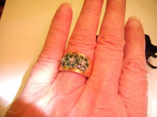 Ross Simons 14k Gold Emerald Diamond Three Flower Ring Size 9