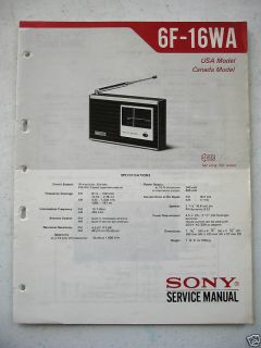 Sony Original Service Manual 6F 16WA Transistor Radio