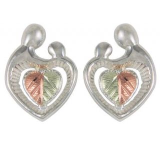 Black Hills Mother and Child Heart Earrings, Sterling/12K Gold 