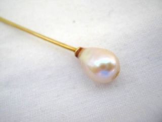 Vintage 9ct Gold Pearl Stick Tie Cravat Lapel Pin Brooch Real Pearl