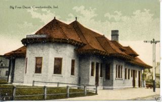 Crawfordsville Indiana Railroad Depot Vintage Postcard