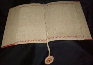 Old BOOK COVER Linen w/ Cross Stitch Crochet Embroidery from CROATIA