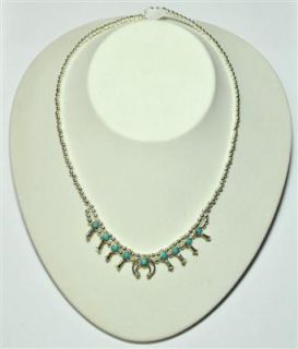  Turquoise Sterling Silver Mini Squash Blossom Necklace   Larry Curley