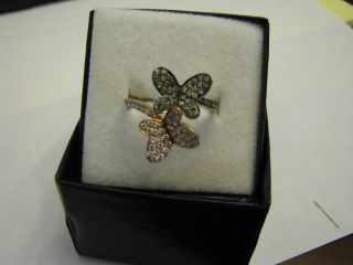 LeVian 14K Butterfly Chocolate & White Diamond Ring size 7.5