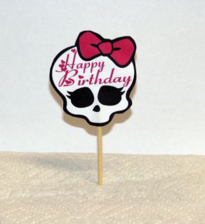  Pink Bow Gothic Birthday Cupcake Picks Cake Toppers Party Picks