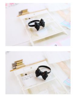  Full Crystal Black Bow Cute Bowknot Ring Fashion Rings SizeAdjust 1PC