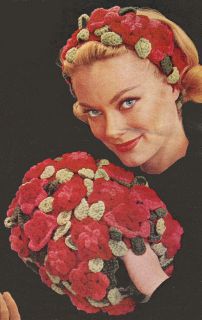 Vintage Flower Leaf Hair Hat Band Muff Crochet Pattern