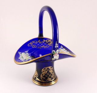 Countess Collection Cobalt Basket Bohemian Art Glass MWT