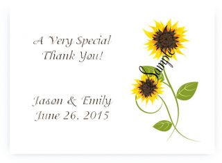 100 Personalized Sunflower Bridal Wedding Thank You Cards