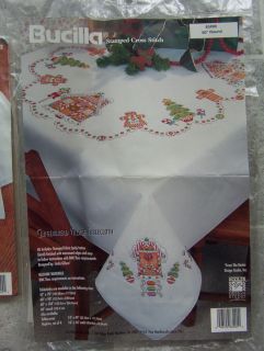 Bucilla Christmas Gingerbread Village Cross Stitch Tablecloth Kit & 8
