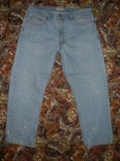 Covington Mens 38x29 Classic Fit Bleach Splattered Lt Blue Denim Jeans