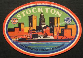 Red Crown Gasoline City of Stockton Travel Decal Magnet w Skyline